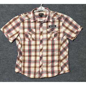 Helix Mens XXL Athletic Fit Short Sleeve Plaid Button Up Shirt American Moto‎